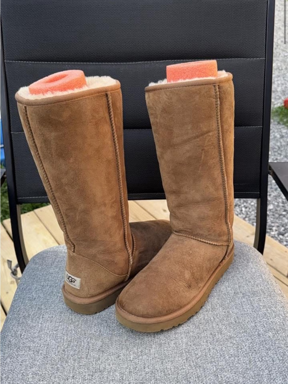 UGG Tall Chestnut Suede Shearling-Lined Boots
